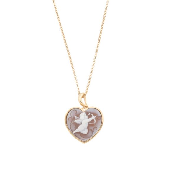 CAMEO ITALIANO Gold Made In Italy 18kt Gold Plated Cameo Angel Heart Necklace - Picture 1 of 2